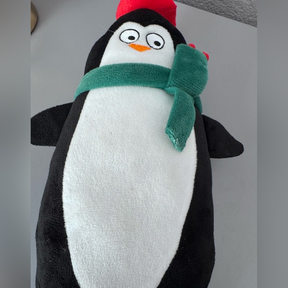 PET DOG Black White Penguin Plush Toy with Red Hat and Green Scarf.  New No Tags - Picture 6 of 6
